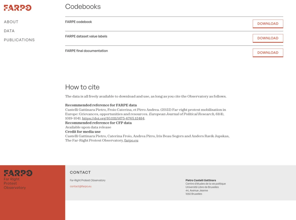 farpo - far right protest observatory - ux-ui - codebook desktop