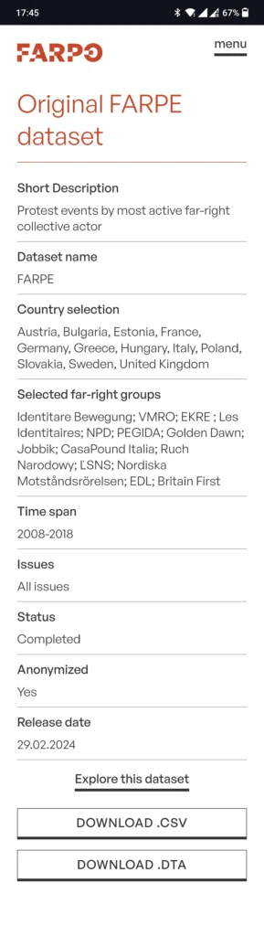 farpo - far right protest observatory - ux-ui - dataset mobile