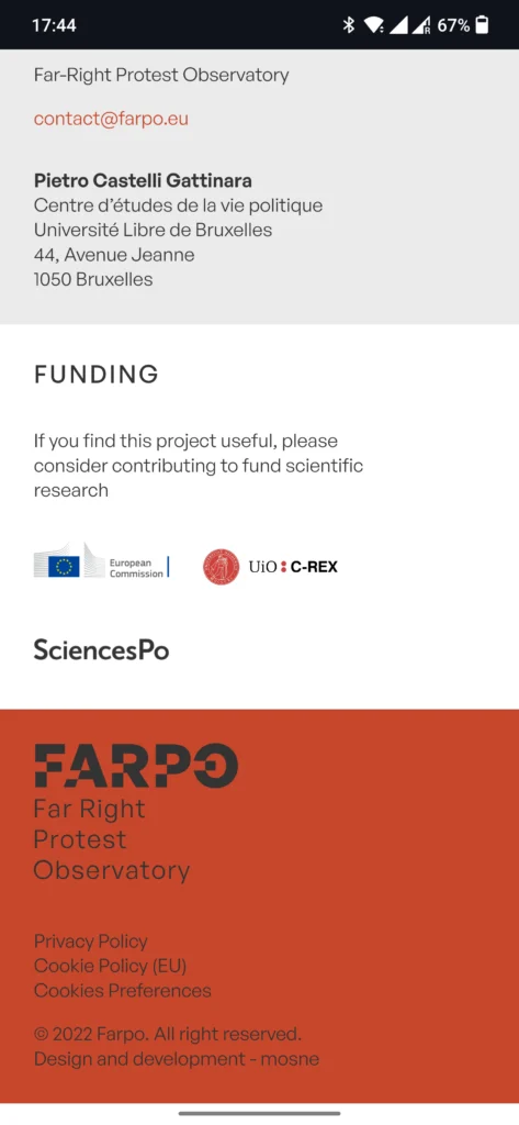 farpo - far right protest observatory - ux-ui - footer mobile