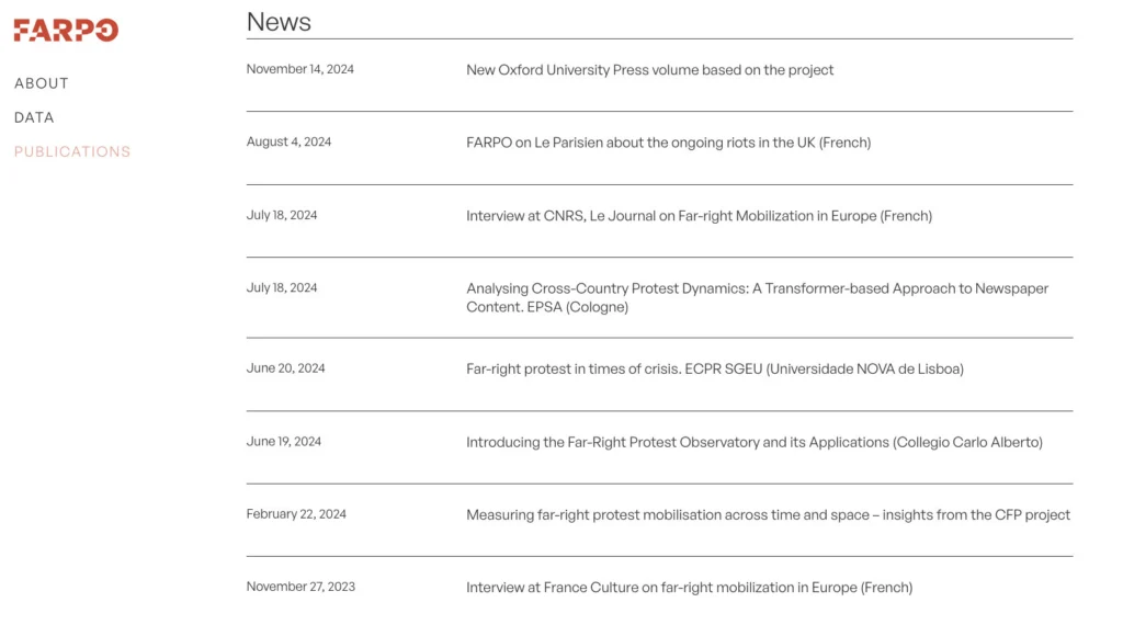 farpo - far right protest observatory - ux-ui -news desktop