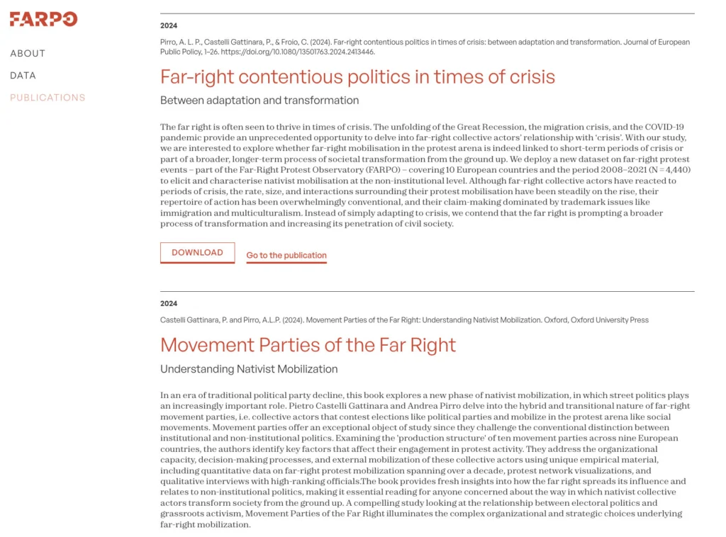 farpo - far right protest observatory - ux-ui - publications desktop